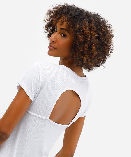 camiseta feminina esportiva ace de poliamida com recorte texturizada branca G camiseta feminina esportiva ace de poliamida com recorte texturizada branca G