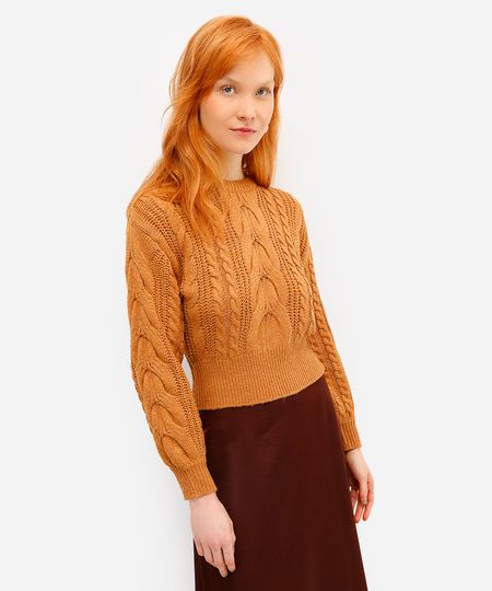 suéter feminino de tricot texturizado amarelo G