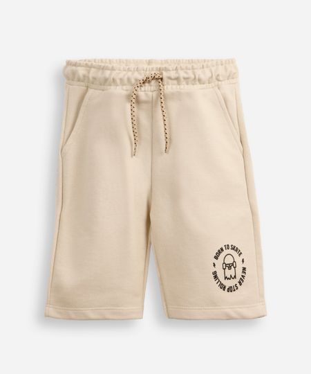 bermuda infantil de moletom sem felpa estampado bege 4 bermuda infantil de moletom sem felpa estampado bege 4