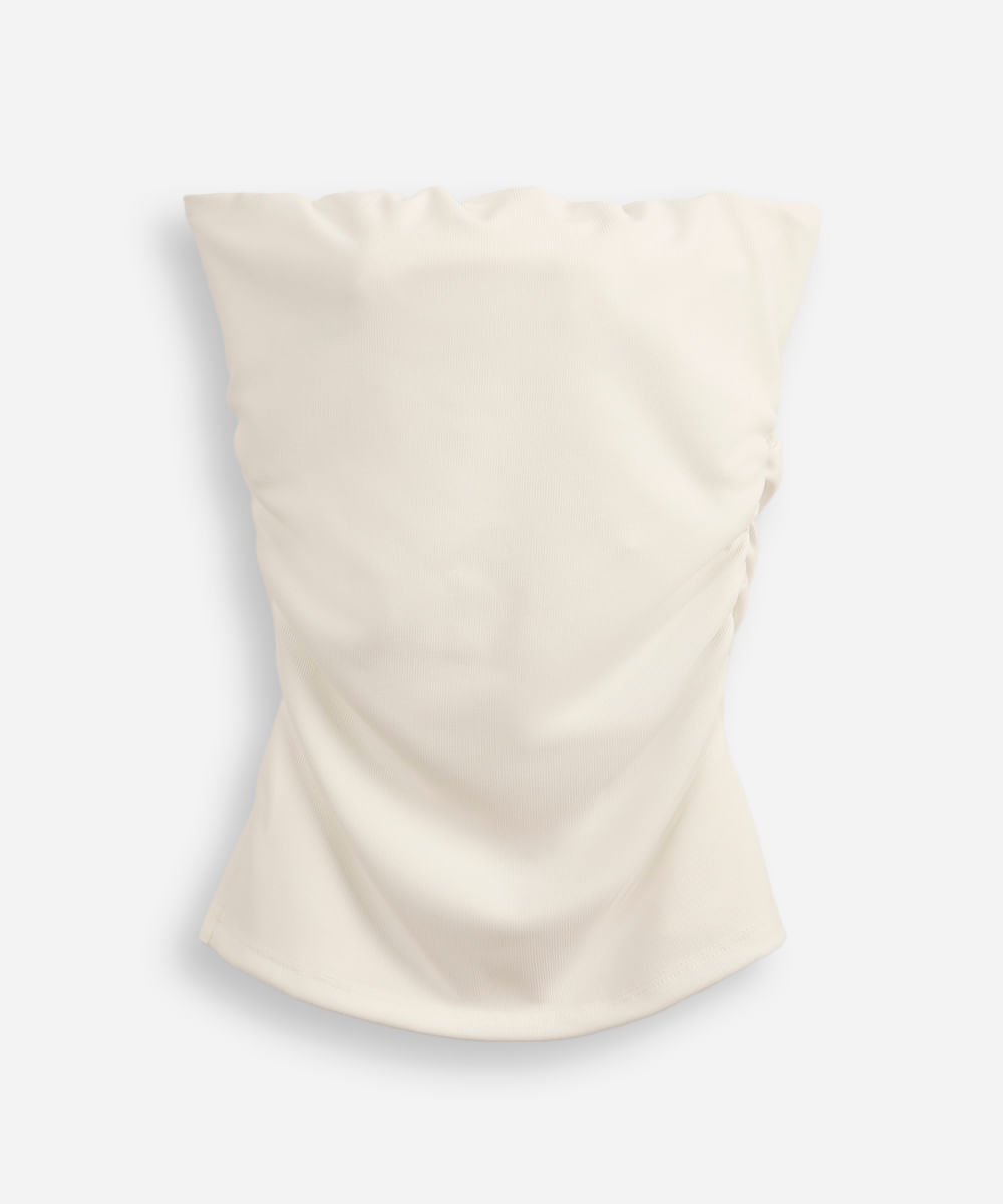 blusa juvenil sem alça franzida off white
