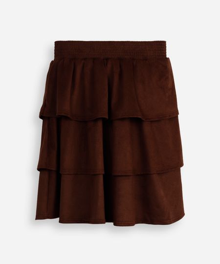 saia curta juvenil de suede com babados marrom 12 saia curta juvenil de suede com babados marrom 12