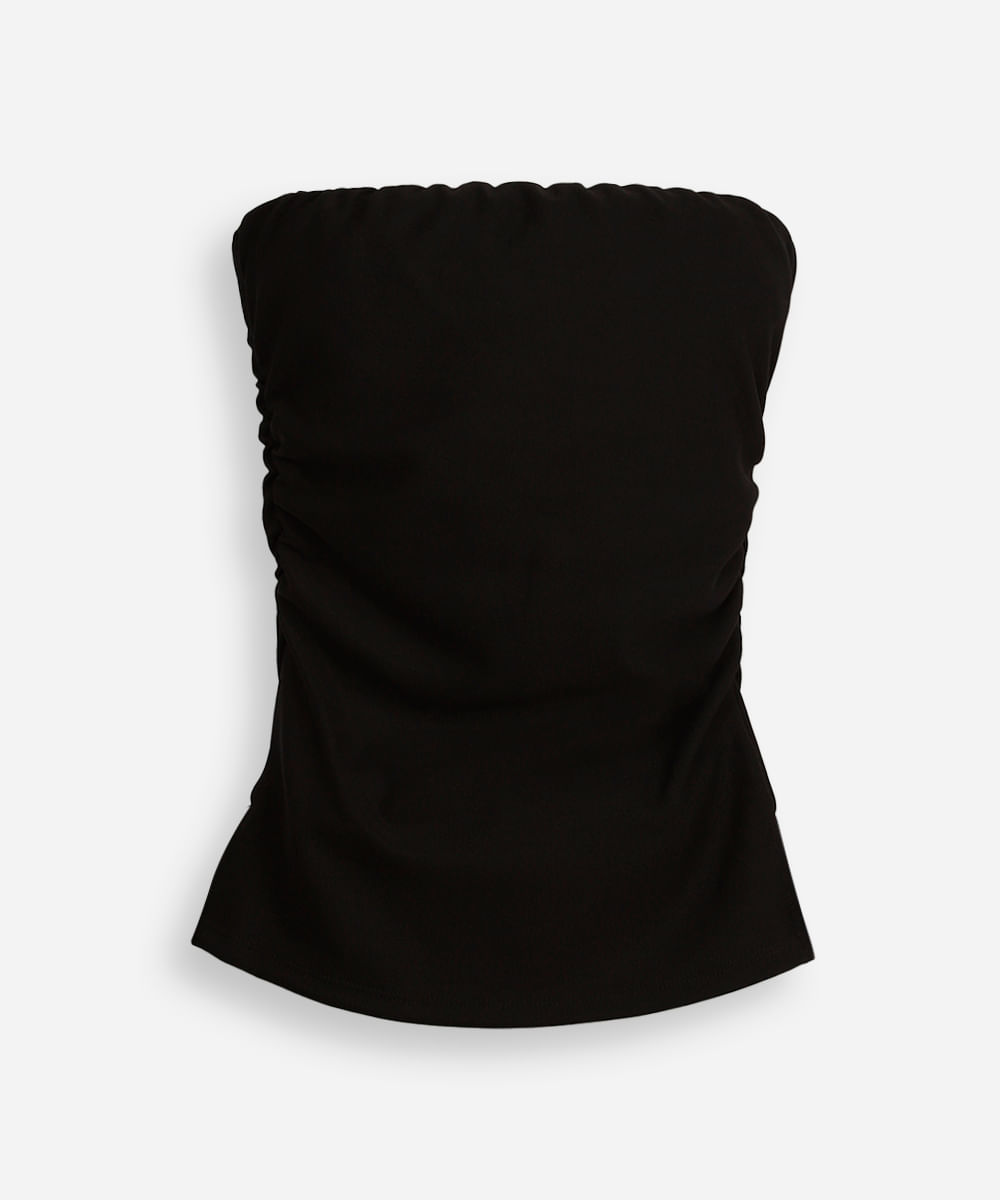 blusa juvenil sem alça franzida preta