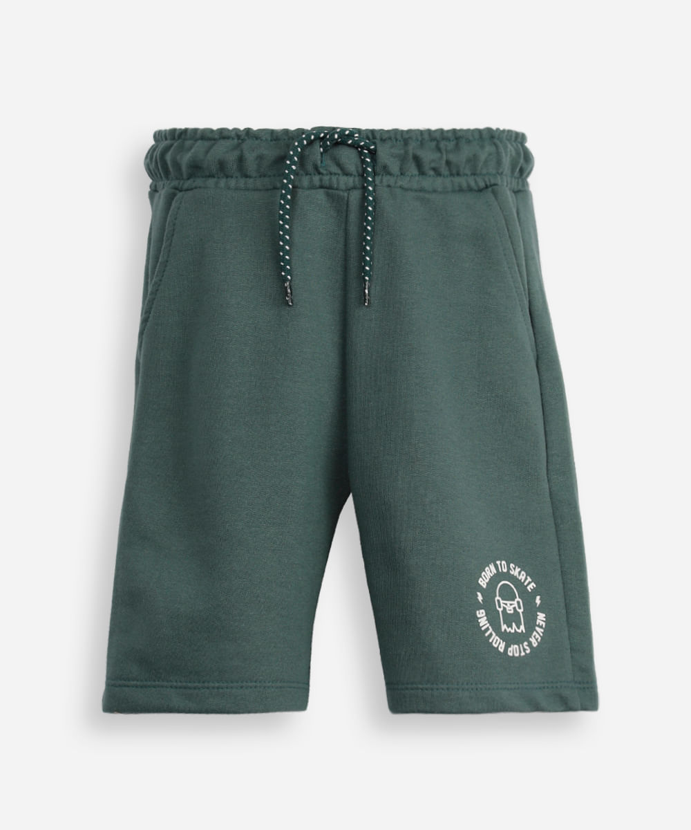 bermuda infantil de moletom sem felpa estampado verde