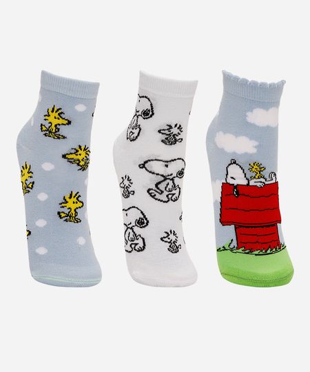 kit de 3 meias femininas cano médio snoopy colorida 34-39 kit de 3 meias femininas cano médio snoopy colorida 34-39
