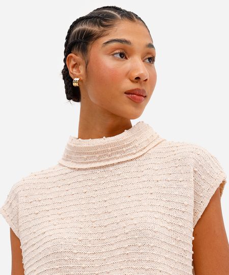 regata de tricot pompom gola alta rolê - areia P