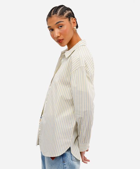 camisa feminina de algodão oversized listrada amarela GG