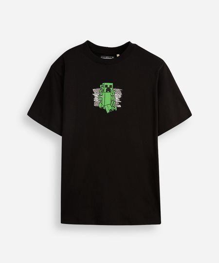 camiseta de algodão juvenil manga curta minecraft preta 12