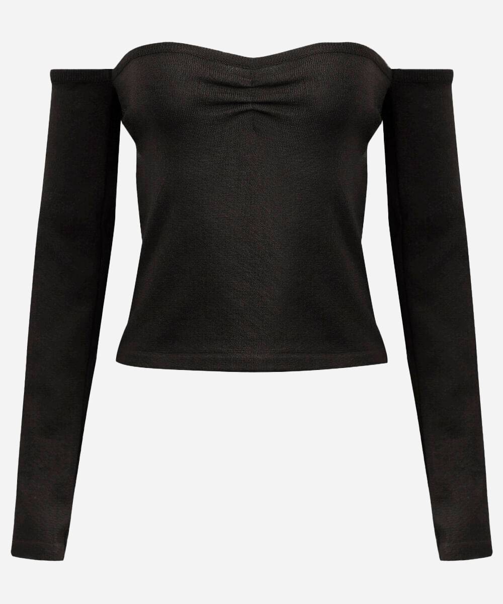 cropped de tricot juvenil ombro a ombro preto
