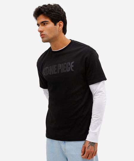 camiseta masculina manga curta one piece preta PP