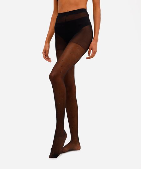 meia calça fio 15 de poá preto P-M meia calça fio 15 de poá preto P-M