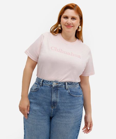 camiseta feminina de algodão chihuahua mindset plus size rosa GG2