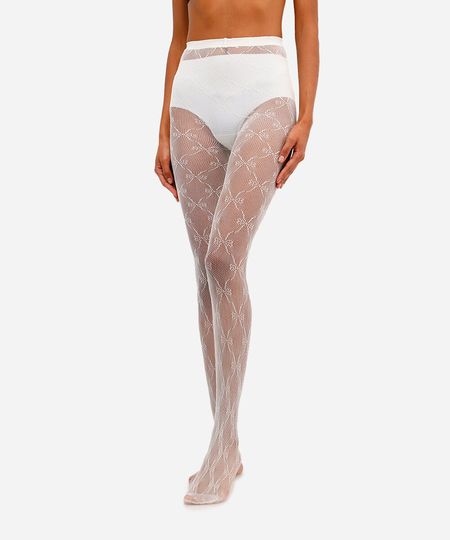 meia calça feminina arrastão laços off white UNICO meia calça feminina arrastão laços off white UNICO