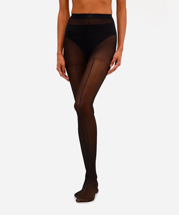 meia calça feminina fio 15 lurex preta G-GG