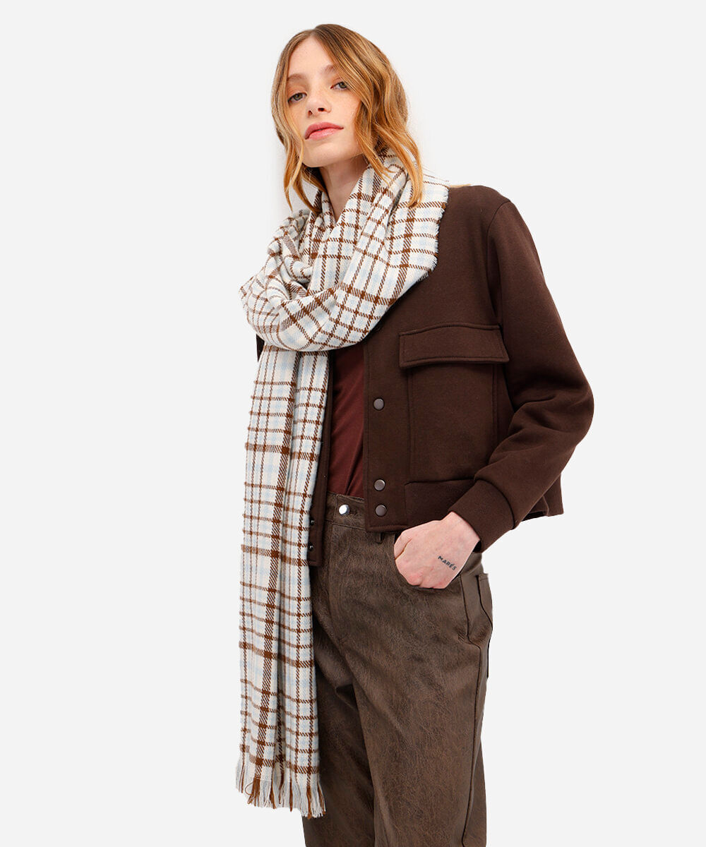 cachecol feminino de tricot xadrez colorido