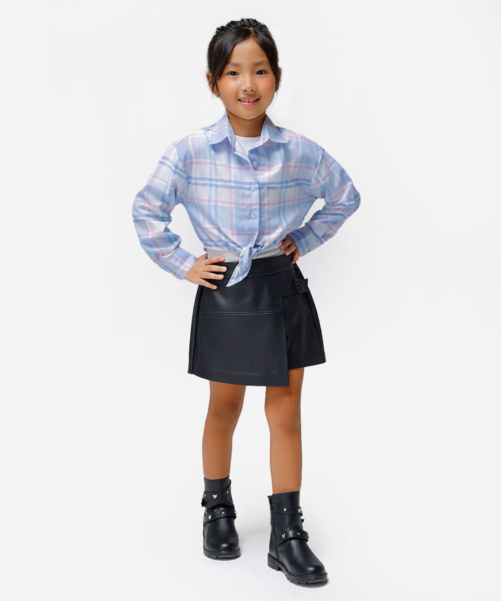 camisa infantil manga longa com amarração xadrez colorida