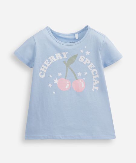 camiseta de algodão infantil manga curta cerejinha azul 6
