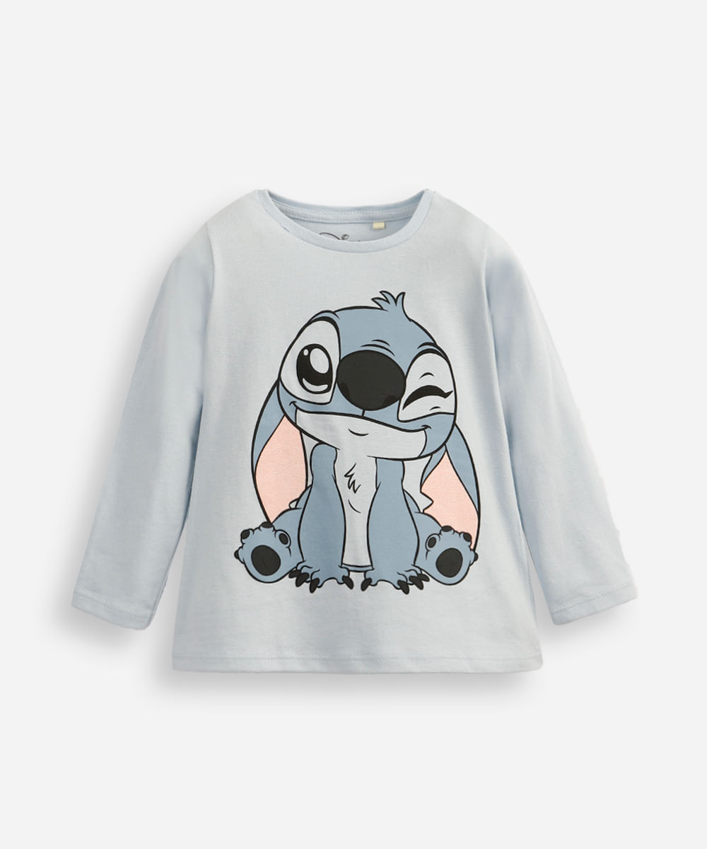 blusa infantil de algodão stitch com glitter azul