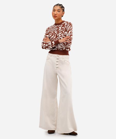 calça wide leg feminina de sarja off white 42