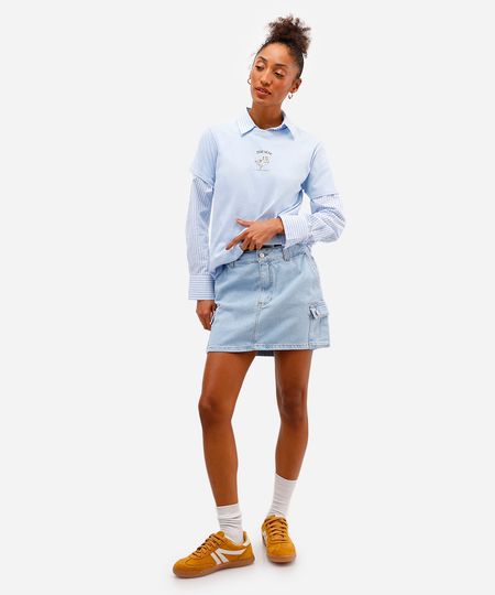 minissaia cargo feminina jeans - jeans claro 34 minissaia cargo feminina jeans - jeans claro 34