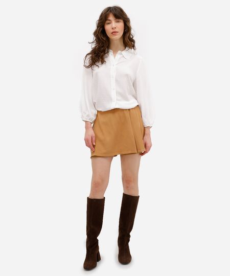 short saia feminino de viscose com pregas bege 34 short saia feminino de viscose com pregas bege 34