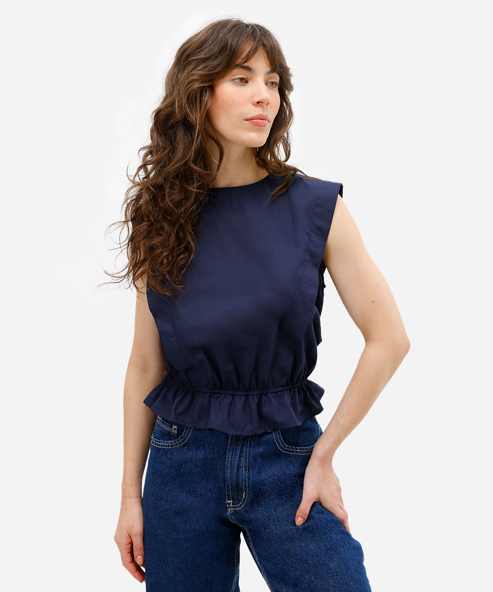 blusa feminina franzida azul