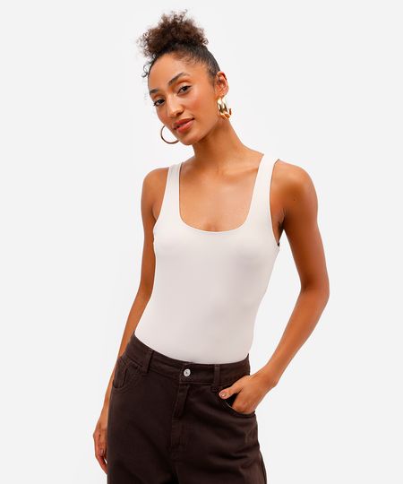 body cavado com recorte alça média bege M body cavado com recorte alça média bege M