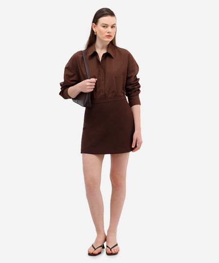 short saia feminino de alfaiataria marrom 38