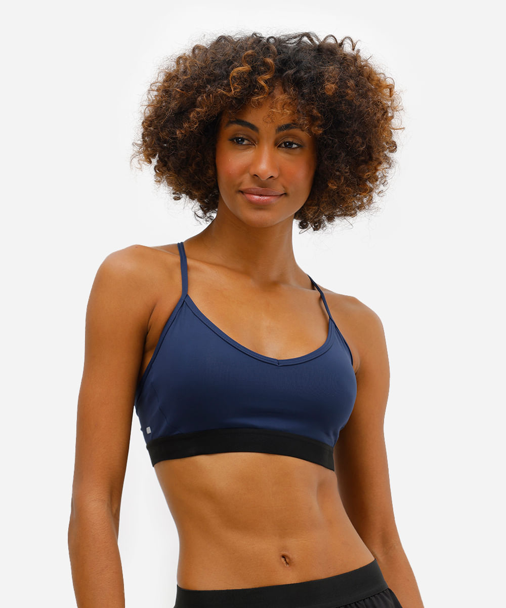 top feminino esportivo ace com recorte azul