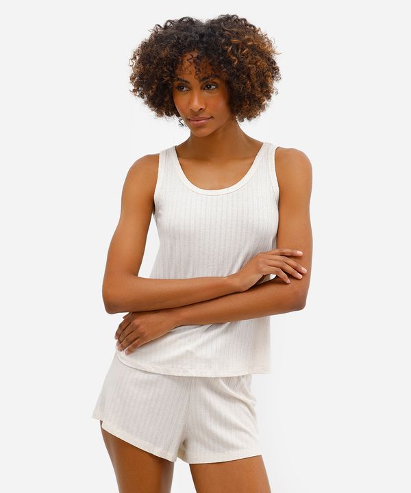 pijama short doll feminino com linho texturizado bege M