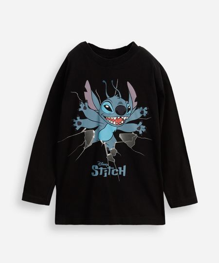 camiseta infantil de algodão stitch preta 10 camiseta infantil de algodão stitch preta 10