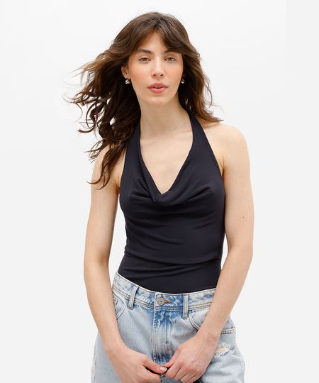 body frente única feminino franzido preto P