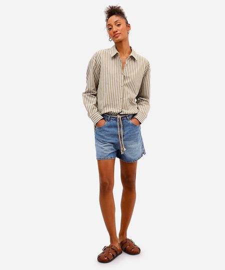 short mom feminino jeans com cordão azul 34 short mom feminino jeans com cordão azul 34