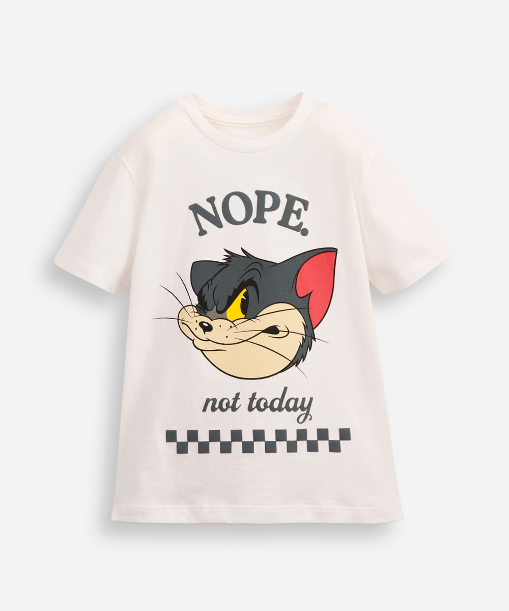camiseta infantil de algodão tom e jerry off white
