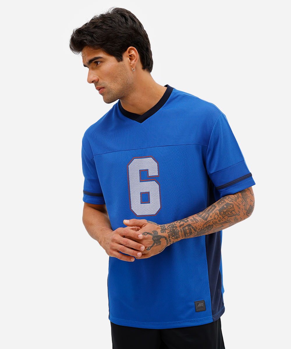 camiseta masculina esportiva ace texturizada gola v azul