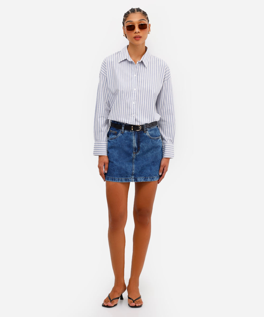 minissaia feminina jeans cintura alta azul