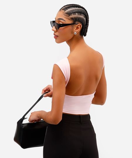 top feminino de poliamida decote nas costas rosa M