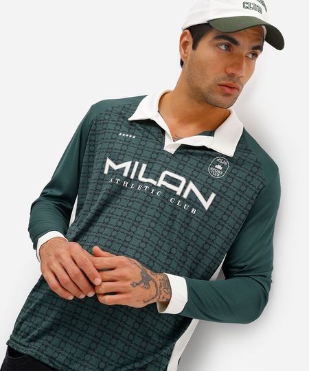 camiseta masculina estampada com recorte e gola verde P