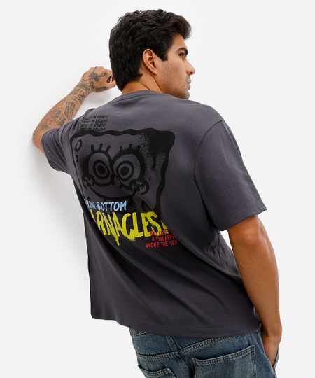 camiseta masculina manga curta bob esponja cinza P camiseta masculina manga curta bob esponja cinza P