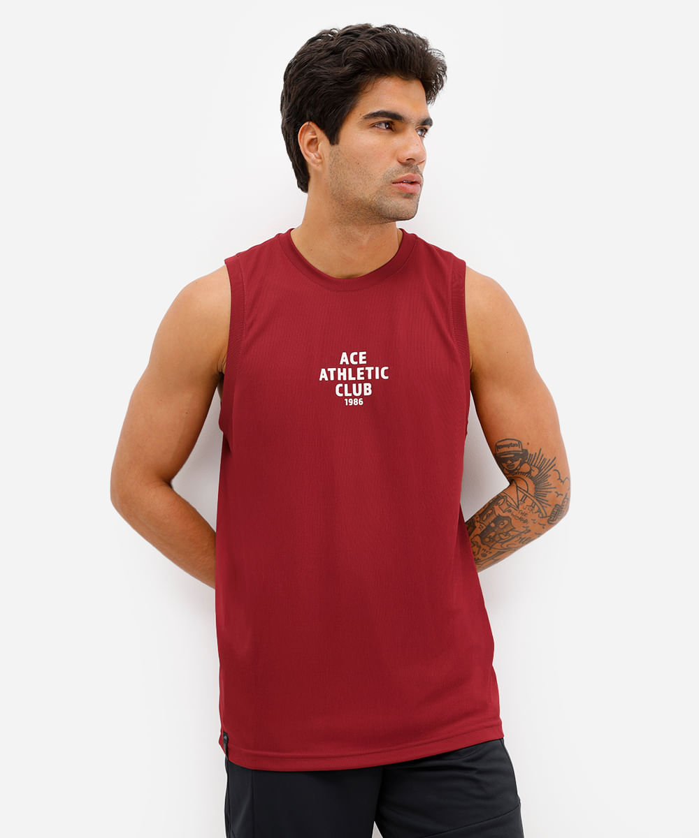 regata masculina esportiva ace estampada texturizada vinho
