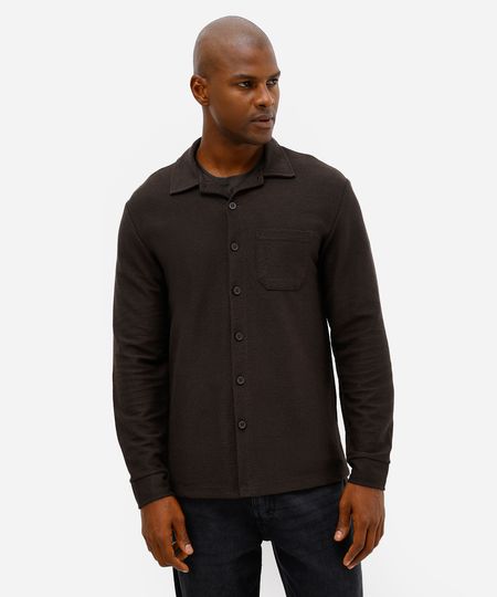 camisa masculina manga longa texturizada marrom G