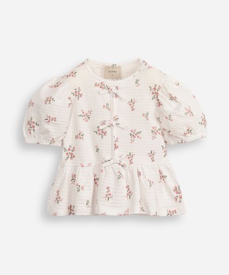 bata infantil de algodão floral texturizada off white 6