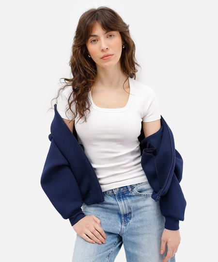 blusa baby look feminina básica de algodão off white P