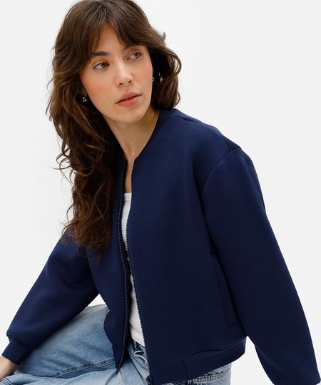 jaqueta bomber feminina de neoprene azul M