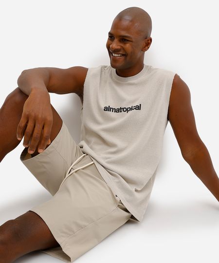 regata machão masculina de algodão estampada bege G regata machão masculina de algodão estampada bege G