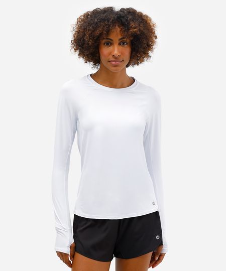 camiseta feminina de poliamida manga longa esportiva ace branca GG camiseta feminina de poliamida manga longa esportiva ace branca GG