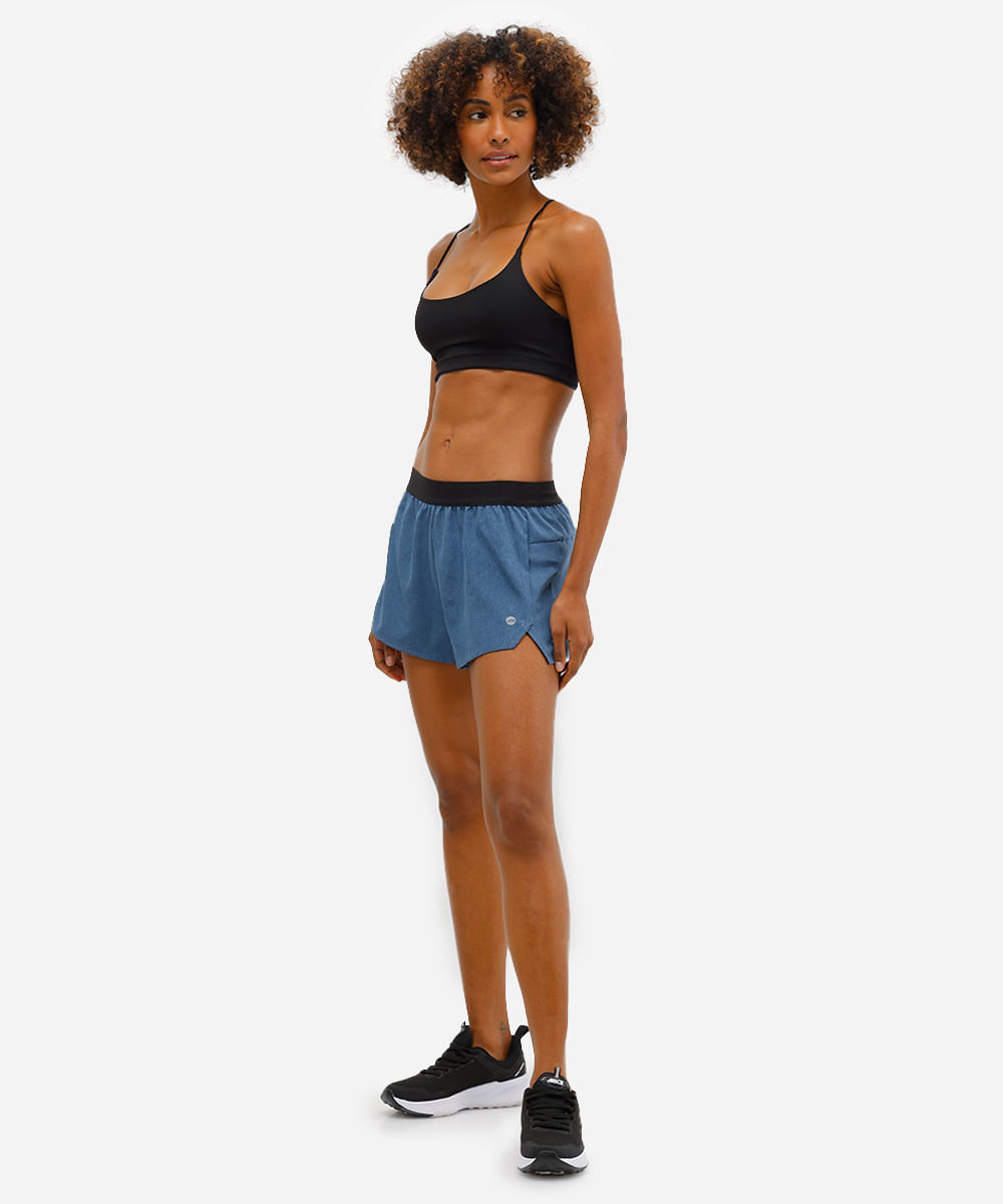 short running feminino esportivo cós elástico azul
