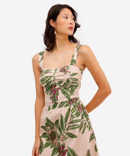 cropped feminino de algodão floral bege P cropped feminino de algodão floral bege P