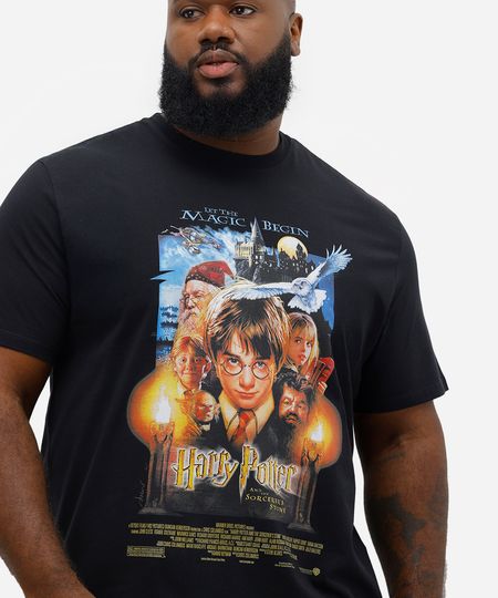camiseta masculina de algodão harry potter plus size preta GG1 camiseta masculina de algodão harry potter plus size preta GG1