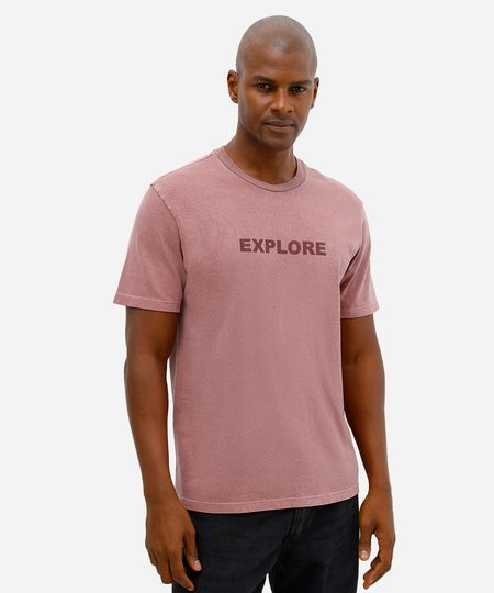 camiseta masculina de algodão explore estonada rosa P camiseta masculina de algodão explore estonada rosa P
