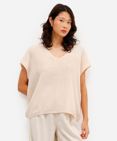 blusa feminina de tricot texturizada bege PP